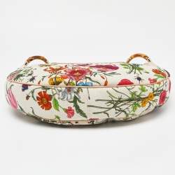 Gucci Multicolor Botanical Floral Canvas and Leather Bamboo Ring Hobo