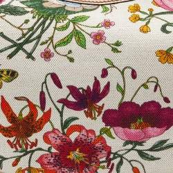 Gucci Multicolor Botanical Floral Canvas and Leather Bamboo Ring Hobo