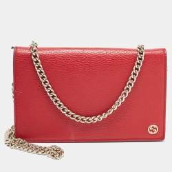 Gucci Red Leather Betty Wallet on Chain