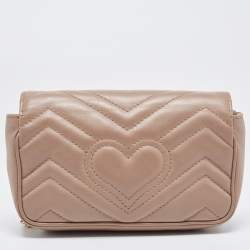 Gucci Beige Matelassé Leather Super Mini GG Marmont Shoulder Bag