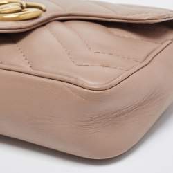 Gucci Beige Matelassé Leather Super Mini GG Marmont Shoulder Bag