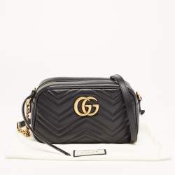 Gucci Black Matelassé Leather Small GG Marmont Camera Bag