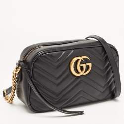 Gucci Black Matelassé Leather Small GG Marmont Camera Bag
