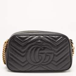 Gucci Black Matelassé Leather Small GG Marmont Camera Bag