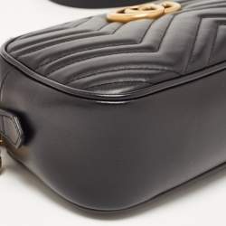 Gucci Black Matelassé Leather Small GG Marmont Camera Bag