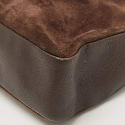 Pre Owned Gucci Dark Brown Suede and Leather Bamboo Handle Tote