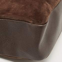 Pre Owned Gucci Dark Brown Suede and Leather Bamboo Handle Tote