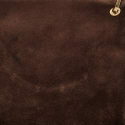 Pre Owned Gucci Dark Brown Suede and Leather Bamboo Handle Tote