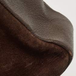 Pre Owned Gucci Dark Brown Suede and Leather Bamboo Handle Tote