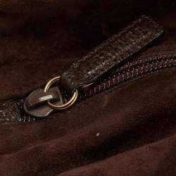 Pre Owned Gucci Dark Brown Suede and Leather Bamboo Handle Tote