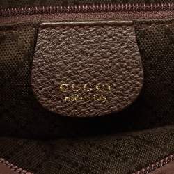 Pre Owned Gucci Dark Brown Suede and Leather Bamboo Handle Tote