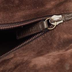 Pre Owned Gucci Dark Brown Suede and Leather Bamboo Handle Tote