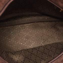 Pre Owned Gucci Dark Brown Suede and Leather Bamboo Handle Tote