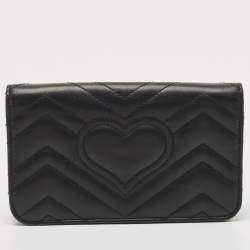 Gucci Black Matelassé Leather GG Marmont Wallet On Chain