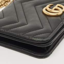 Gucci Black Matelassé Leather GG Marmont Wallet On Chain