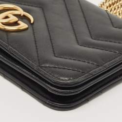 Gucci Black Matelassé Leather GG Marmont Wallet On Chain