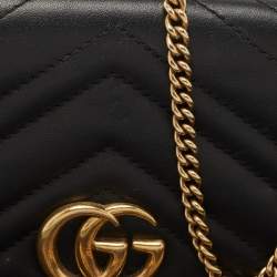 Gucci Black Matelassé Leather GG Marmont Wallet On Chain