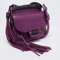 Pre Owned Gucci Purple Leather Nouveau Fringe Crossbody Bag