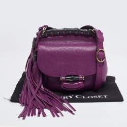 Pre Owned Gucci Purple Leather Nouveau Fringe Crossbody Bag