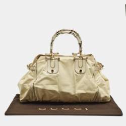 Pre Owned Gucci Cream/White Leather Pop Bamboo Tote