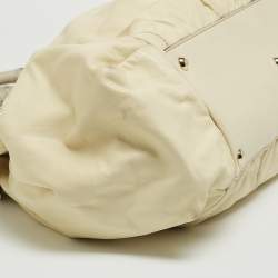 Pre Owned Gucci Cream/White Leather Pop Bamboo Tote