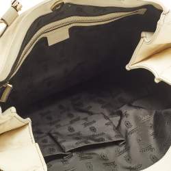 Pre Owned Gucci Cream/White Leather Pop Bamboo Tote