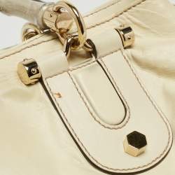 Pre Owned Gucci Cream/White Leather Pop Bamboo Tote