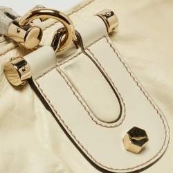 Pre Owned Gucci Cream/White Leather Pop Bamboo Tote
