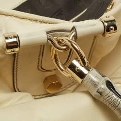 Pre Owned Gucci Cream/White Leather Pop Bamboo Tote