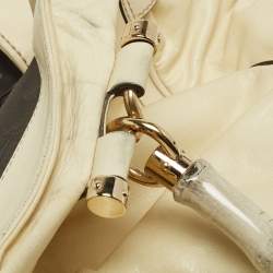 Pre Owned Gucci Cream/White Leather Pop Bamboo Tote