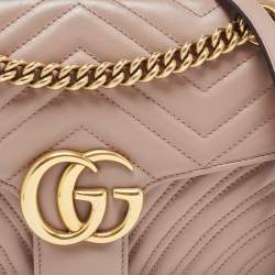 Gucci Dusty Pink Matelassé Leather Small GG Marmont Shoulder Bag