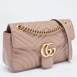 Gucci Dusty Pink Matelassé Leather Small GG Marmont Shoulder Bag