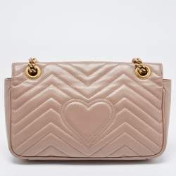 Gucci Dusty Pink Matelassé Leather Small GG Marmont Shoulder Bag