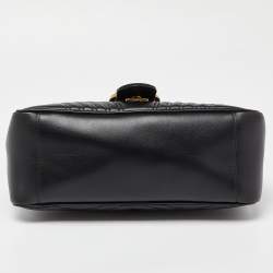 Pre Owned Gucci Black Matelassé Leather Small GG Marmont Top Handle Bag