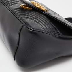 Pre Owned Gucci Black Matelassé Leather Small GG Marmont Top Handle Bag