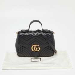 Pre Owned Gucci Black Matelassé Leather Small GG Marmont Top Handle Bag