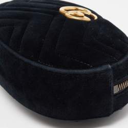 Pre Owned Gucci Black Matelassé Velvet GG Marmont Belt Bag