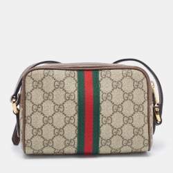 Gucci Beige GG Supreme Canvas and Leather Mini Ophidia Crossbody Bag