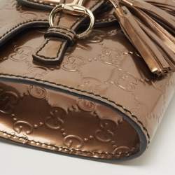 Pre Owned Gucci Bronze Guccissima Patent Leather Mini Emily Chain Shoulder Bag