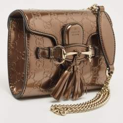 Pre Owned Gucci Bronze Guccissima Patent Leather Mini Emily Chain Shoulder Bag