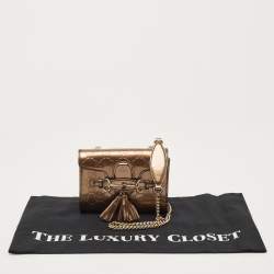 Pre Owned Gucci Bronze Guccissima Patent Leather Mini Emily Chain Shoulder Bag