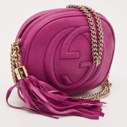 Pre Owned Gucci Fuchsia Leather Mini Soho Disco Chain Crossbody Bag
