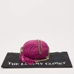 Pre Owned Gucci Fuchsia Leather Mini Soho Disco Chain Crossbody Bag
