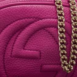 Pre Owned Gucci Fuchsia Leather Mini Soho Disco Chain Crossbody Bag
