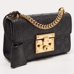 Pre Owned Gucci Black Guccissima Leather Small Padlock Shoulder Bag
