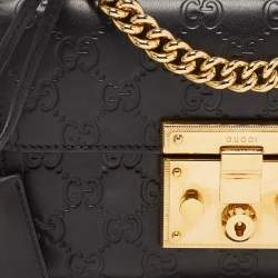Pre Owned Gucci Black Guccissima Leather Small Padlock Shoulder Bag