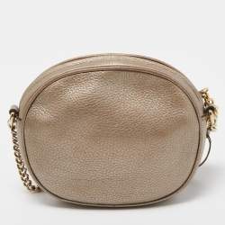 Pre Owned Gucci Gold Leather Mini Soho Disco Chain Crossbody Bag