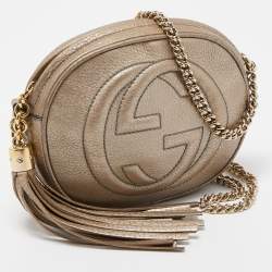 Pre Owned Gucci Gold Leather Mini Soho Disco Chain Crossbody Bag
