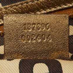 Pre Owned Gucci Gold/Beige GG Canvas and Leather Jolicoeur Tote