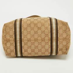 Pre Owned Gucci Gold/Beige GG Canvas and Leather Jolicoeur Tote